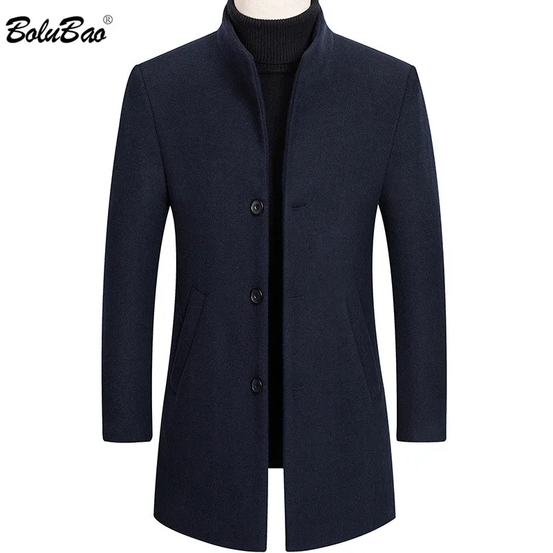 BOLUBAO Brand New Men Wool Coat Men's Solid Color Casual Slim Fit Overcoat Winter Comfortable Fashion Wool Blends Coats Male