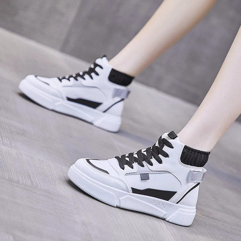 New Arrivals Ladies Spring Thick-soled High-top Sneakers Vulcanized Shoes Non-slip Comfortable Casual Sneakers Hawaiian Shoes