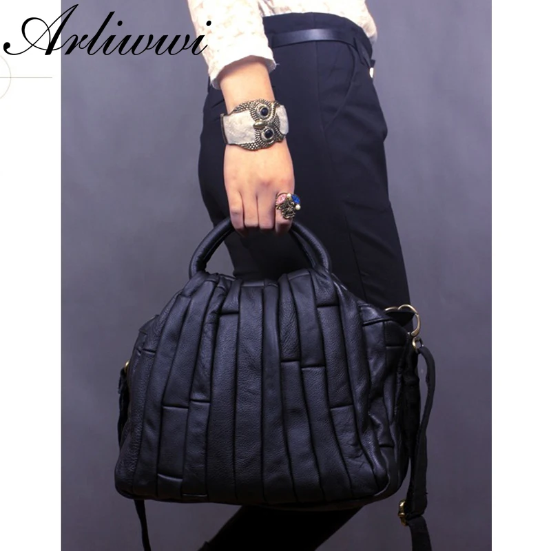 Crossbody Bag Arliwwi REAL LEATHER Tote Handbag For Women Genuine Cowhide Handmade Patchwork Elegant Cross Body Bags Lady GJ01