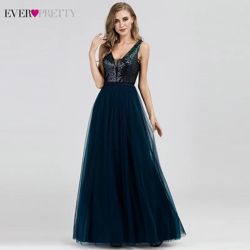 New Sparkle Prom Dresses Long Ever Pretty Sexy Double A-Line Sleeveless Sequined Evening Gowns Women Elegant Prom Dresses 2020