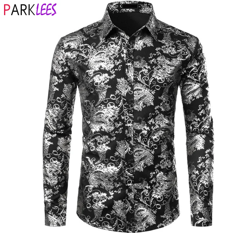 Camisa plateada con estampado Floral para hombre, ropa de lujo para fiesta de boda, cena, informales| - AliExpress