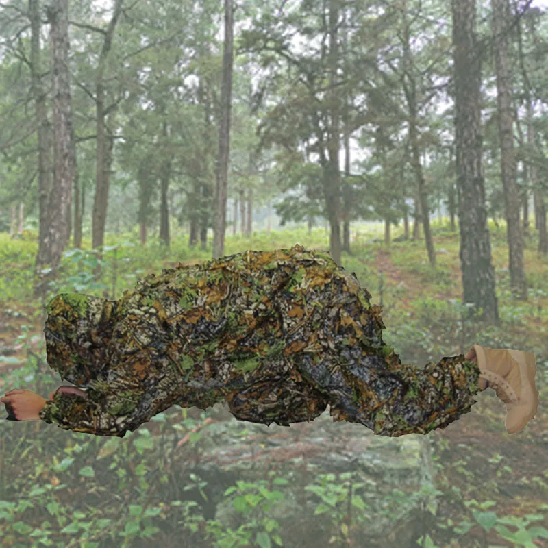 Для мужчин Тактический скрытый Ghillie костюм Открытый лист джунгли камуфляж Военная охота снайпер прочная одежда с капюшоном Брюки+ одежда