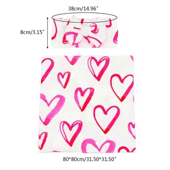 

Newborn Receiving Blanket Bow Headband Set Heart-shaped Baby Cotton Swaddle Wrap GXMB