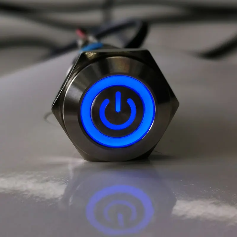 LED color blue YUESHUN 16 мм светодиодный кнопочный переключатель электрического оборудования из нержавеющей стали переключатель мгновенного типа Контактный Терминал выключатели питания - Цвет: LED color blue