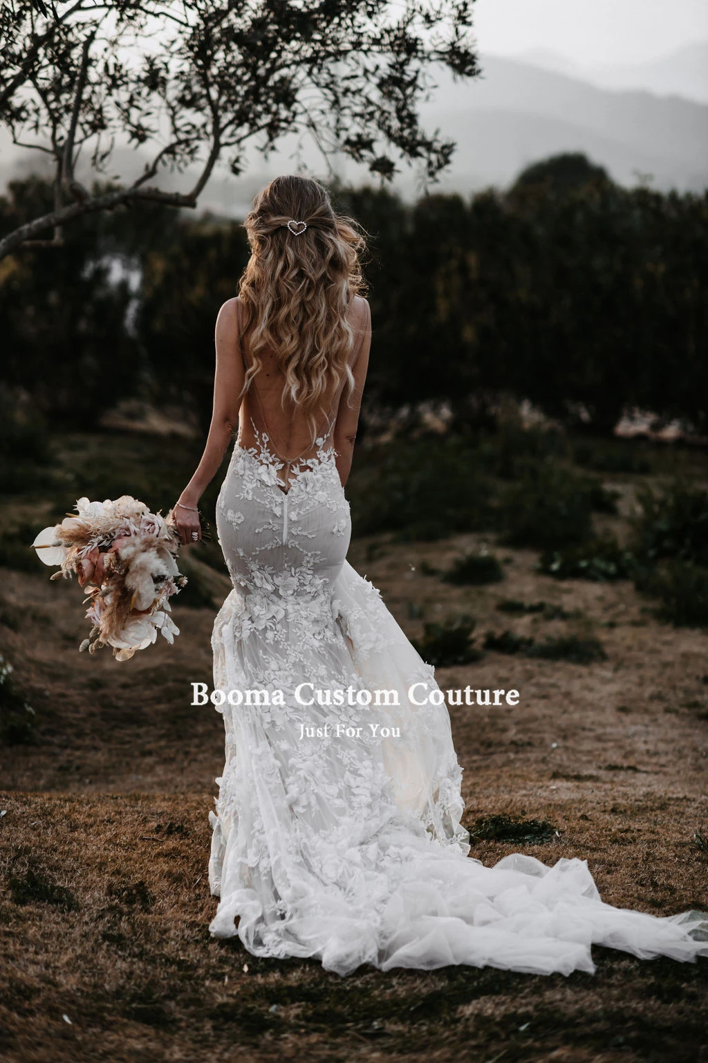 cheap wedding dresses Booma Sexy Lace Mermaid Wedding Dresses Plunging V-neck 3D Flowers Trumpet Bride Dresses Backless Wedding Gowns Plus Size vintage wedding dresses