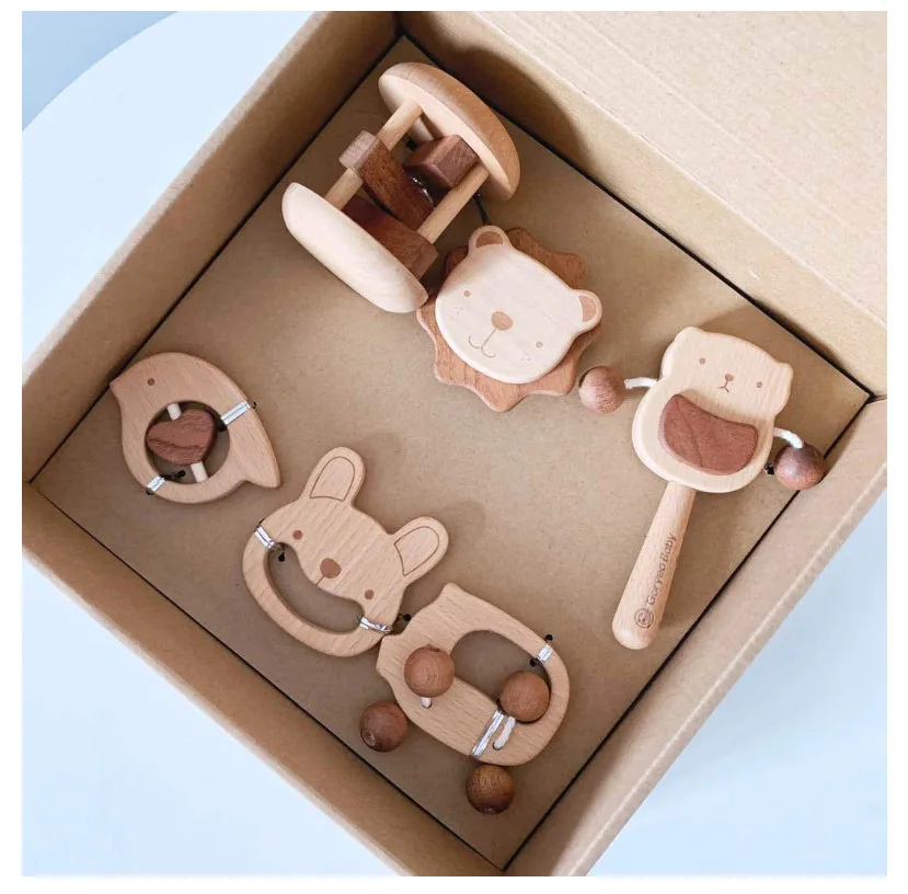 Wooden Soothing Rattles Mobiles Toys for Toddler 0-12 Months Children Play Game Newborns Gift Box Baby Awakening Stuff Musthaves (8)