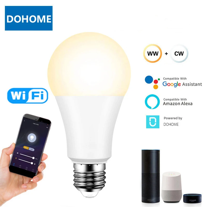 

1Pcs B22 E27 E26 Wireless Wifi Smart Bulb 9W WW + CW LED Bulb Work With Alexa Echo Google Home Smart Home Dimmable Timing Bulb