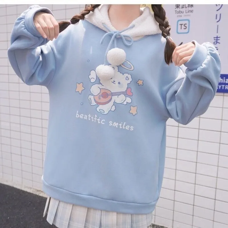 

Deeptown Kawaii Hoodies Winter Fashion 2020 Cute Pullover Women Long Sleeve Print Sweatshirt Loose Plus Velvet Hoodies Women