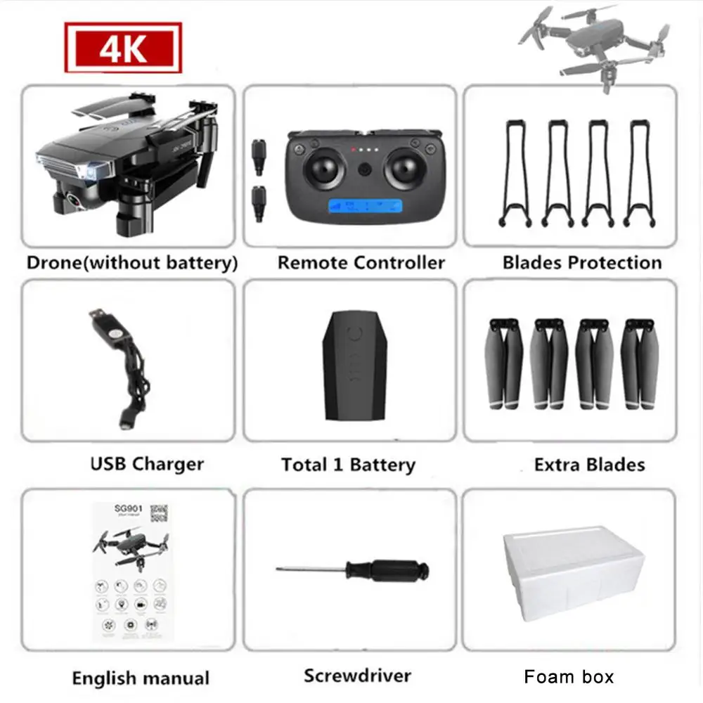 LeadingStar SG901 1080P 2,4G WiFi складной RC Квадрокоптер с регулируемой широкоугольной камерой оптическое позиционирование потока RTF - Цвет: 4k 1battery foam