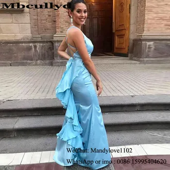 

Mbcullyd Mermaid Prom Dress Long 2020 Sexy V Neck Women Formal Evening Dresses Party Formal Plus Size Light Blue Robe De Soiree