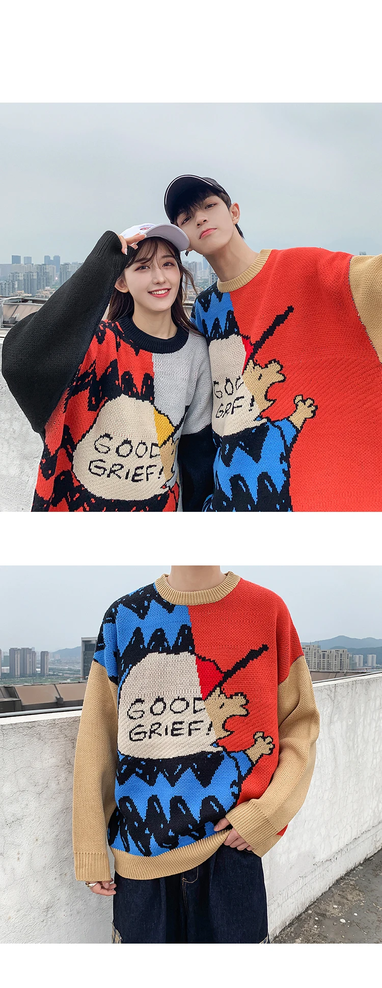Новинка зимы, корейский стиль, свободный студенческий тренд, дикий Snoopy, вязанный Повседневный пуловер, свитер