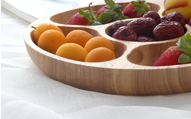 Japanese solid wood grading fruit plate creative five pattern melon seeds candy tray rubber wood snack dish special nut plate