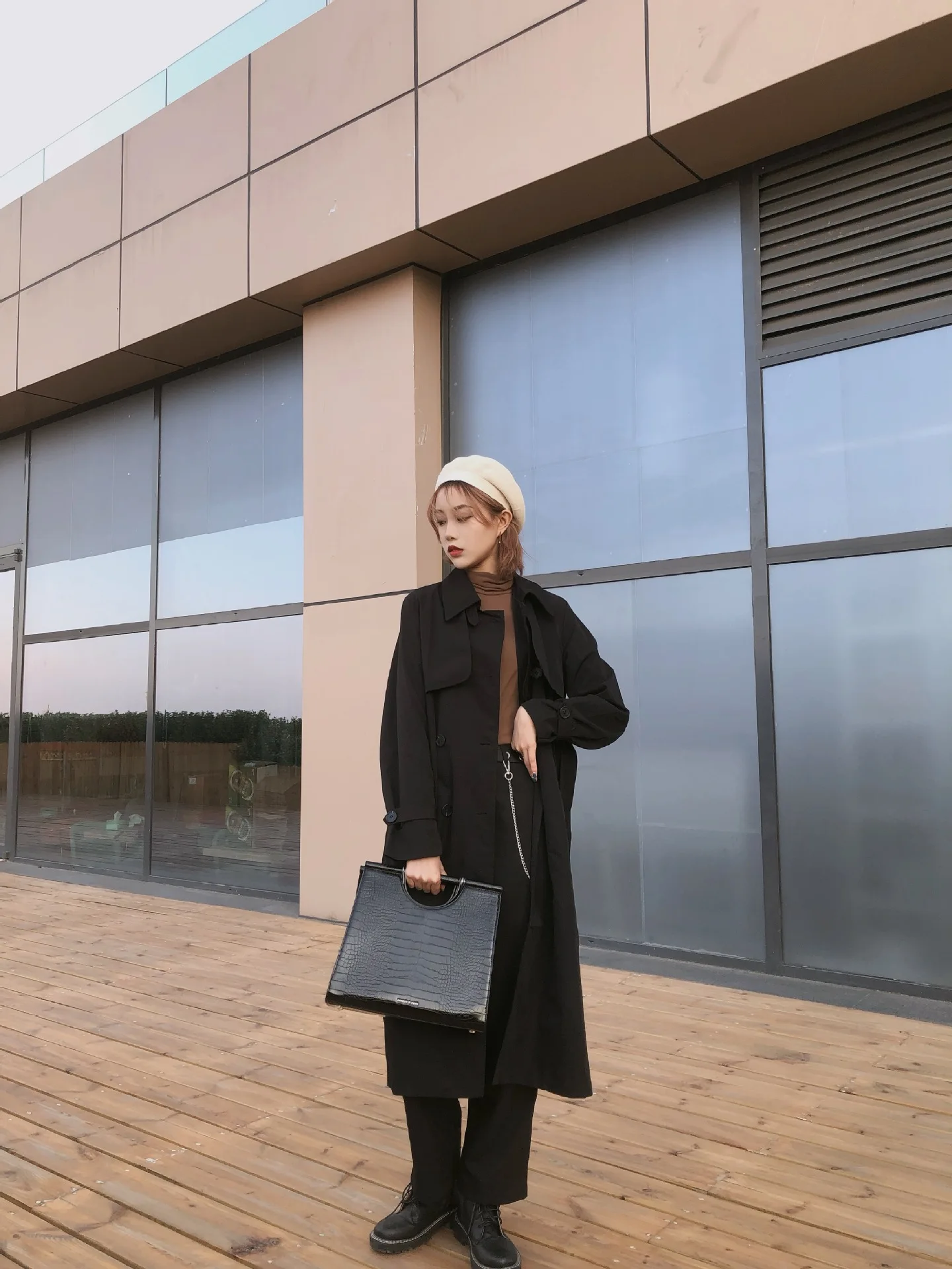 Южная Корея Dongdaemun стиль Модное осеннее женское двубортное свободное повседневное пальто на шнуровке Тренч