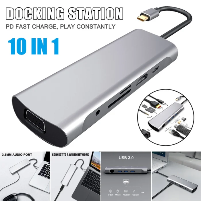 Набор контактов для тестирования 10 в 1 Тип C конвертер HDMI VGA устройство для считывания с tf-карт для ноутбука usb-концентратор, адаптер для ПК компьютер IJS998