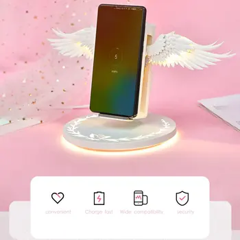 

10W Wireless Charger Angel Wings Night Light Mobile Phone Wireless Charger for Android Apple USB Fast Charge with Night Light