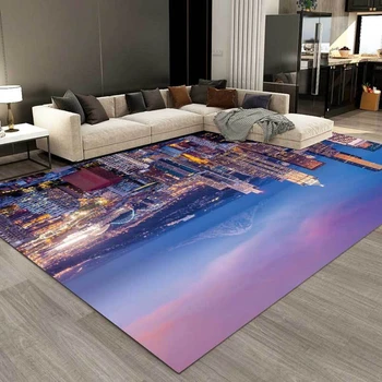 

3D City Night View Large Area Rugs Living Room Bedroom Kitchen Carpet Kids Room Decorative Play Game Corridor Non-Slip Floor Mat