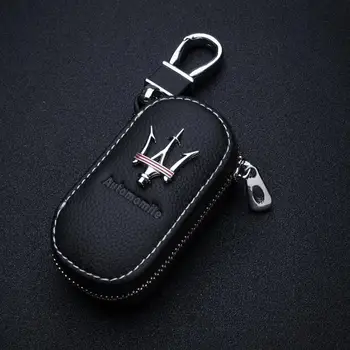 

Leather Car Key Case For Maserati Levante Ghibli Quattroporte Granturismo Accessories With Car Logo Car Smart Key Cover Keychain