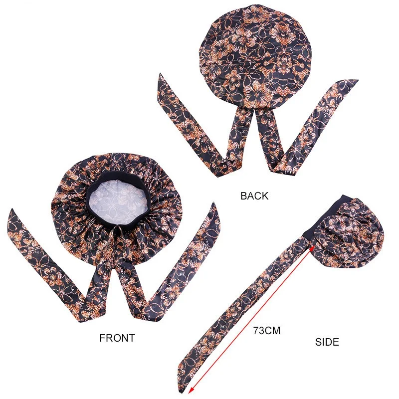 Extra Large African Pattern Print Satin Bonnet Women Night Sleep Cap Adjustable Wide Band Elastic Head Wrap Hair Bonnet Hat