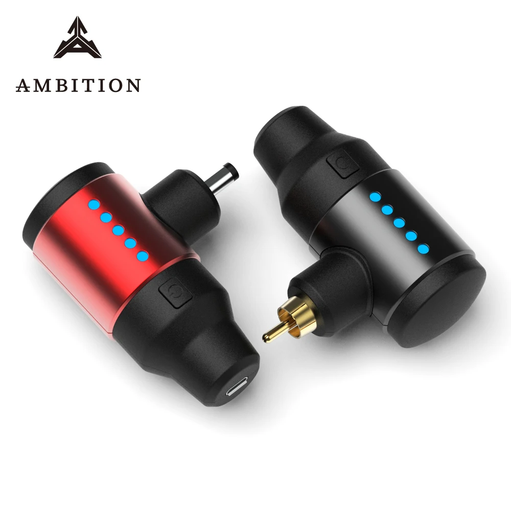  Ambition safety Tattoo Mini Wireless Power bank Red Black For Tattoo Machine Pen DC RCA AUDIO Conne