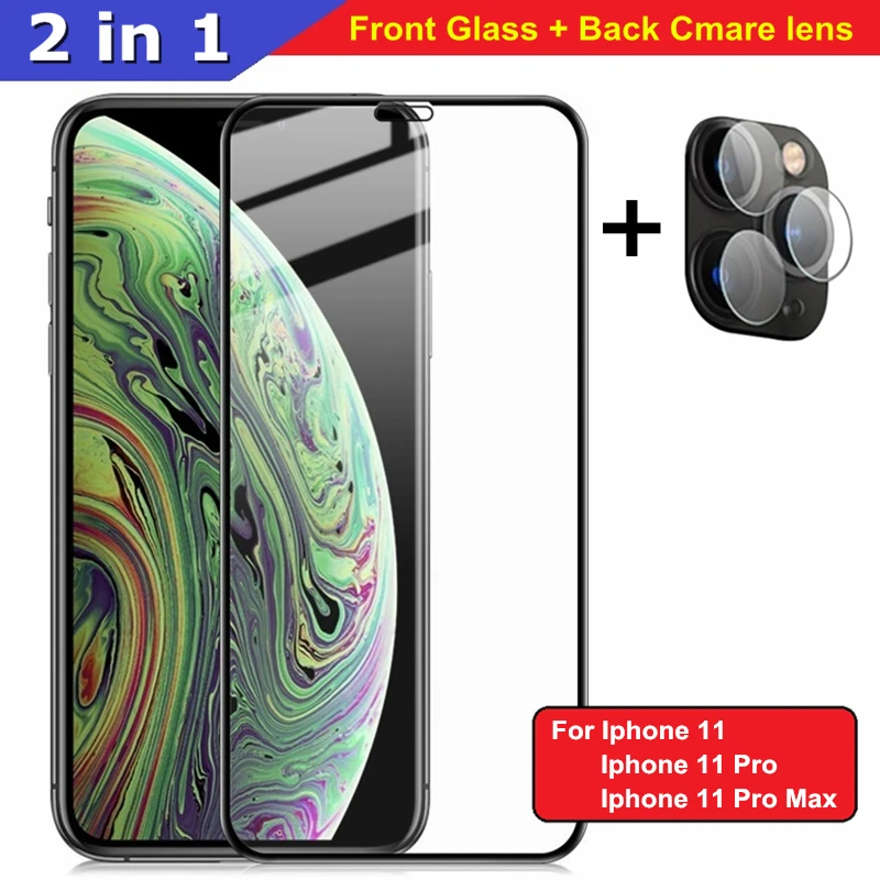 2 в 1 Защитное стекло для Iphone 11 Cmare объектив для Iphone 11 Pro Max Полное покрытие экрана передняя+ задняя упрочненная защитная пленка