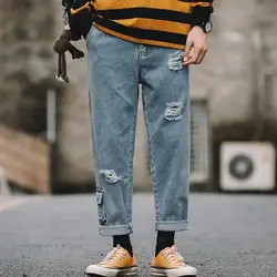 2019 летние новые модные повседневные мужские джинсы мужские брюки из денима свободные