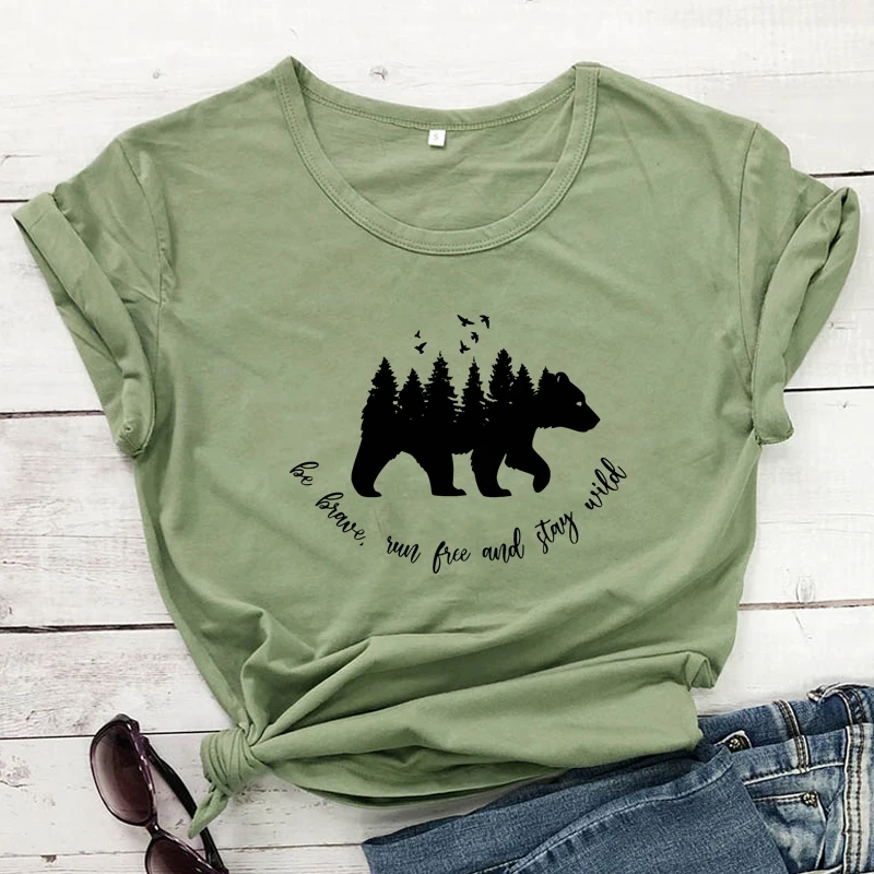 

Be Brave Run Free And Stay Wild T-shirt Aesthetic Summer Graphic Adventure Tops Tees Casual Women Short Sleeve Camping Tshirt