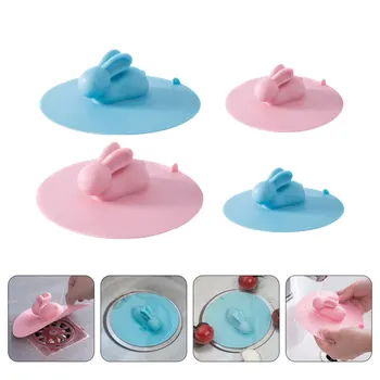 

4Pcs Practical Durable Useful Rabbit Shape Bathroom Drain Cover Kitchen Supplies for Kitchen Bathroom Home Protection