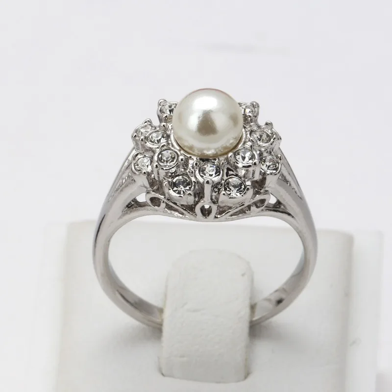 Natural Freshwater Pearl Ring for Women 925 Silver Color Big Pearl Ring Gold Cubic Zirconia Stone Wedding Engagement Jewelry