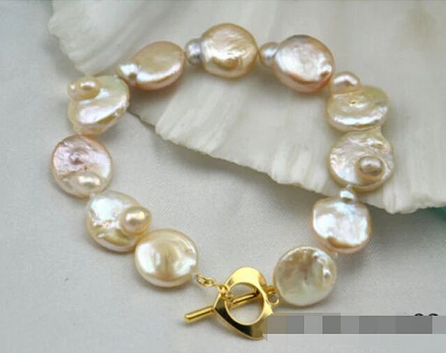 DYY 913++ " 17 мм БАРОККО РОЗОВЫЙ пресноводный жемчуг браслет