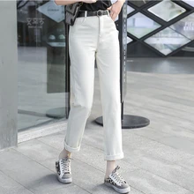 Повседневные женские джинсы, весна, корейский стиль, пояс, высокая талия, женские джинсы, черные, белые, джинсовые штаны, брюки, джинсы для женщин, B223