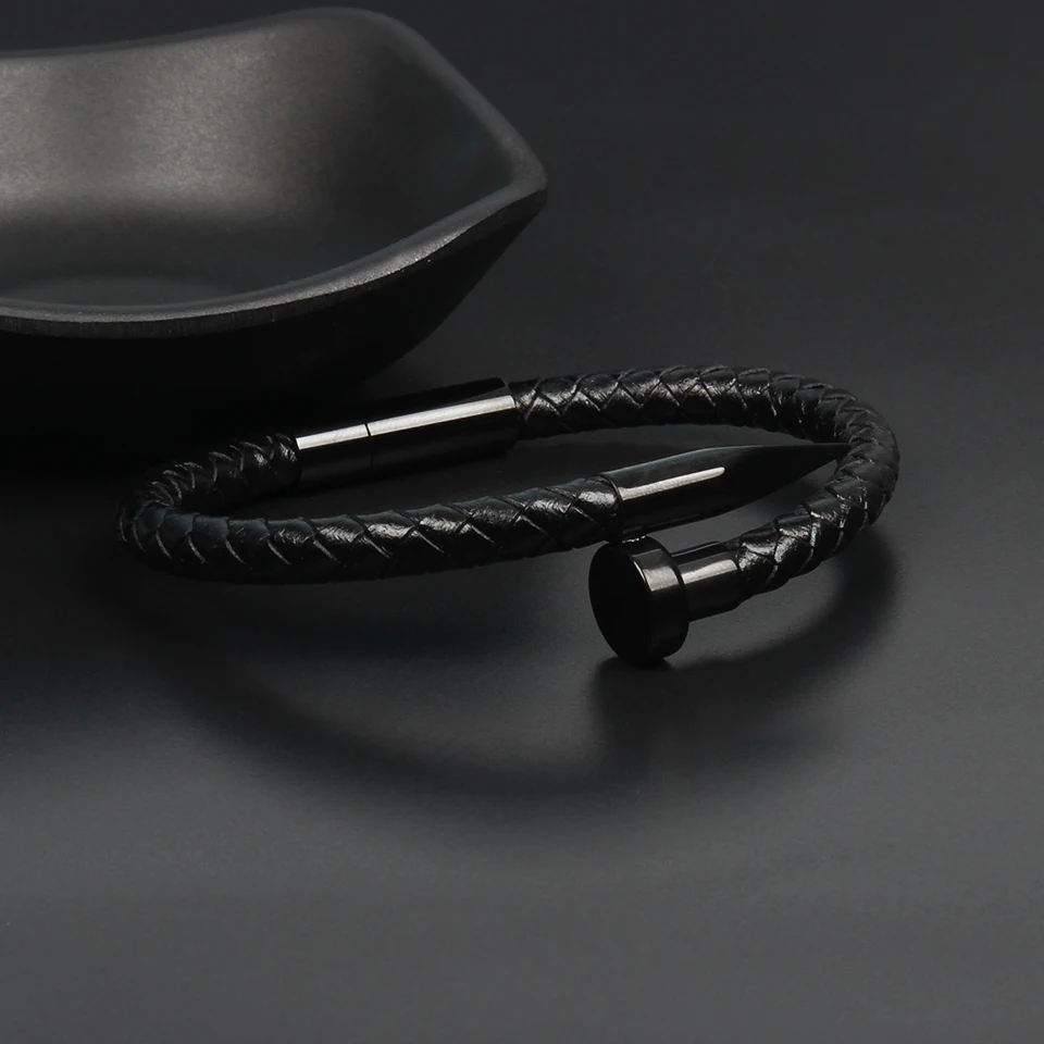 Ailatu браслет из натуральной кожи для мужчин и женщин дизайн нержавеющая сталь Магнитная застежка плетеная веревка ювелирные изделия