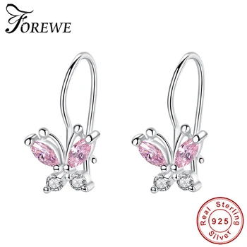

100% 925 Sterling Silver Cute Butterfly Stud Earrings for Girls Kids Children Cubic Zirconia Crystal Earrings Christmas Jewelry