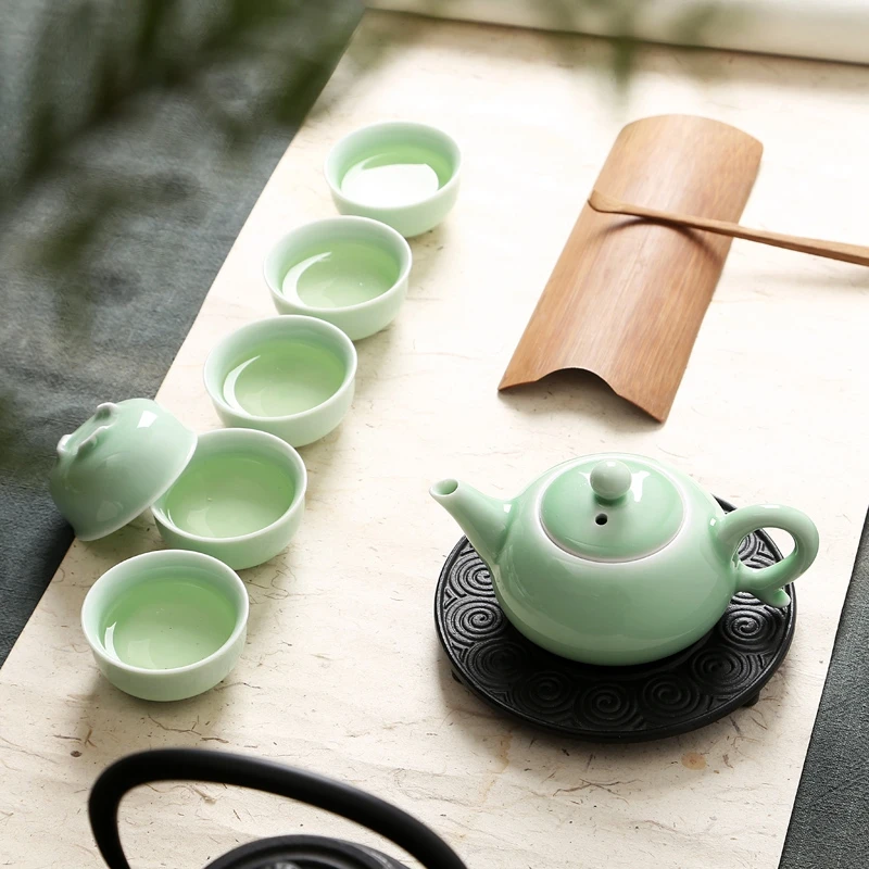 Семь чайных комплектов керамические чайные сервизы Китайский кунг-фу чайные наборы керамический чайник керамическая чашка для чая для дома или офиса G - Цвет: 18