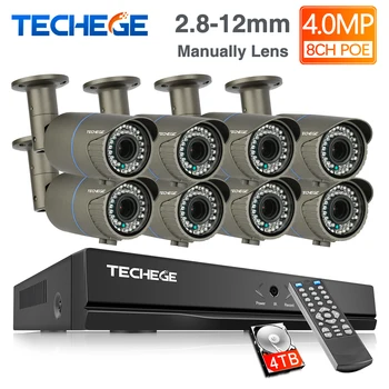 

Techege 8CH CCTV Camera System 2.8-12mm Manually Lens 4MP IP Camera Outdoor Waterproof Night Vision Video Security Camera Kit