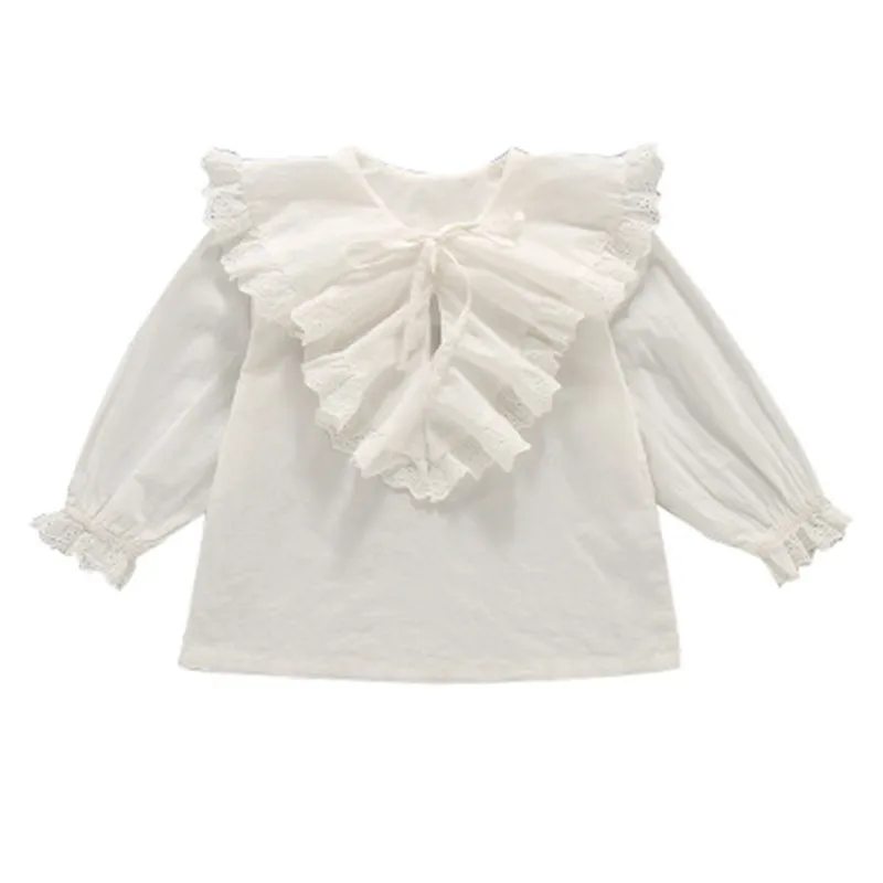 Girls Blouse Solid White Girls Shirt Lace Ruffle Kids Blouse For Girls Autumn Fashion School Uniform Winter Clothes For Girls