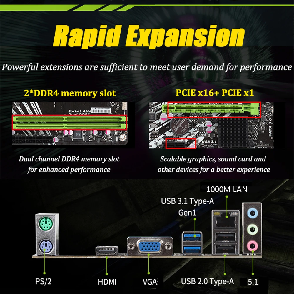  Original MAXSUN Challenger A320M-VH R2.0 AMD Motherboard AM4 mATX Dual Kanal DDR4 1000M LAN SATA3.0