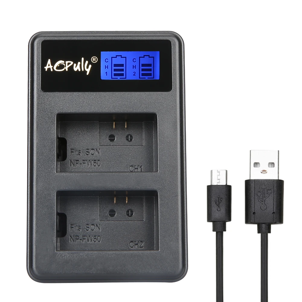 AOPULY NP FW50 NP-FW50 Dual USB Charger for Sony Camera Alpha NEX ILCE QX1 SLT-A55 A3000 A3500 A5000 A5100 A6000 A6300 A6500 