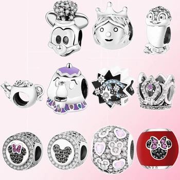 

2019 100% 925 Sterling Silver Fairy Tale Teapot Teacup King Crown Star Bird M Mouse Charm Beaded