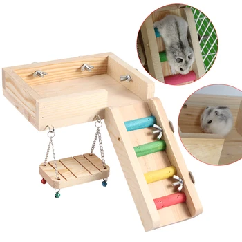 

Hamster Parrot Toy Native Wood Swing Ladder 3 Pcs Toy Set Pet Accessory Platform With Stairs For Little Pet Dropshipping
