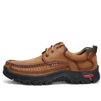 

Retro High Quality Hiking Sneakers Men Outdoor Genuine Leather Combat Trekking Shoe Male Non-slip Thick Bottom Hunting Shoes