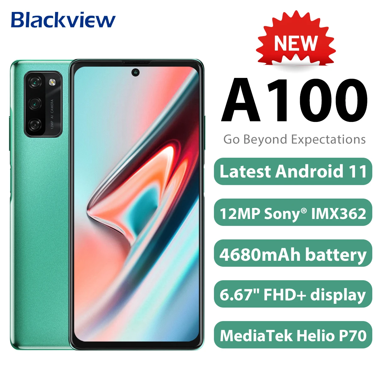 Blackview A100 Smartphone Helio P70 Octa Core 6GB+128GB 12MP HDR Camera Mobile Phone 4680mAh Android 11 Telephone 4G LTE Celular | Мобильные