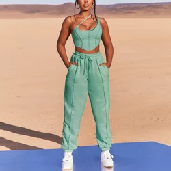 Autumn Best-Selling Women's Clothing Sloping Shoulder Backless Camisole Sports Trousers Two-Piece Suit for Women