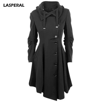 

2019 Irregular Turn-down Collar Long Wool Blend Coat Women Single Breasted Overcoat Autumn Winter Slim Fit Coats Female
