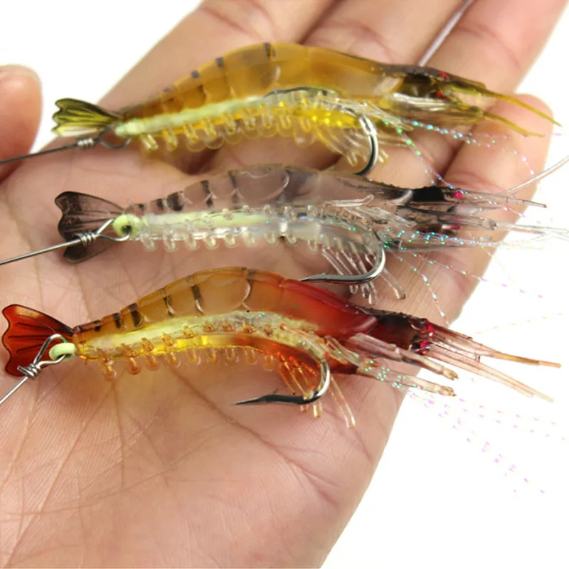 

3pcs/lot Shrimp Soft Bait Fishing Lure 9cm 6g Artificial Bait With Luminous Bead Swivels Hook Lifelike Shrimp Lure Carp Fishing