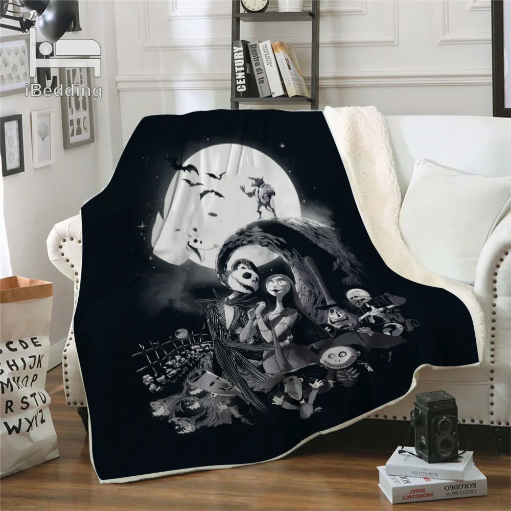 Pesadilla antes de Navidad Premium manta imprimir en la demanda mantas Sherpa suave para sofá personalizado Juguetes DIY delgada edredón