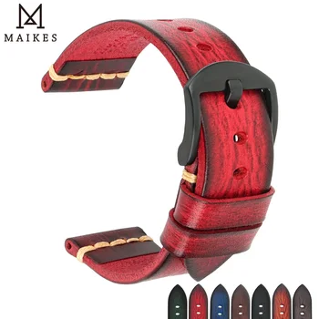 

MAIKES Handmade Watch Band Vintage Italian Vegetable Tanned Leather Watchband For Panerai Omega Fossil Tudor Watch Strap