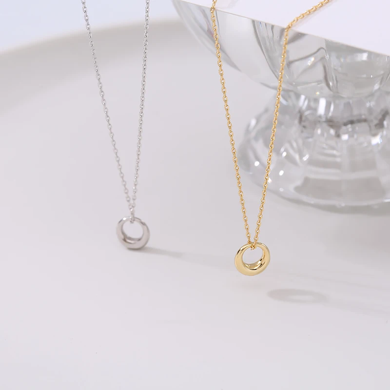 925 Sterling Silver Shiny Smooth Circle Choker Necklace Round Shape Pendant Wedding Gift Present Fine Jewelry NK095 pendant necklace silver necklace silver pendant silver necklace charms