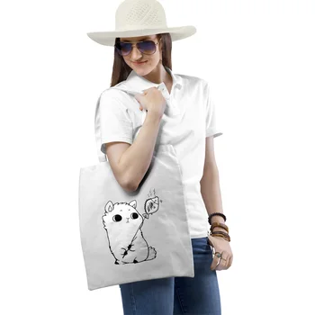 

Cartoon Cute Cat Printing Women Tote Shopping Bag Daily Use Reusable Greocery Bag Pouch Girl Book Shoulder Bag