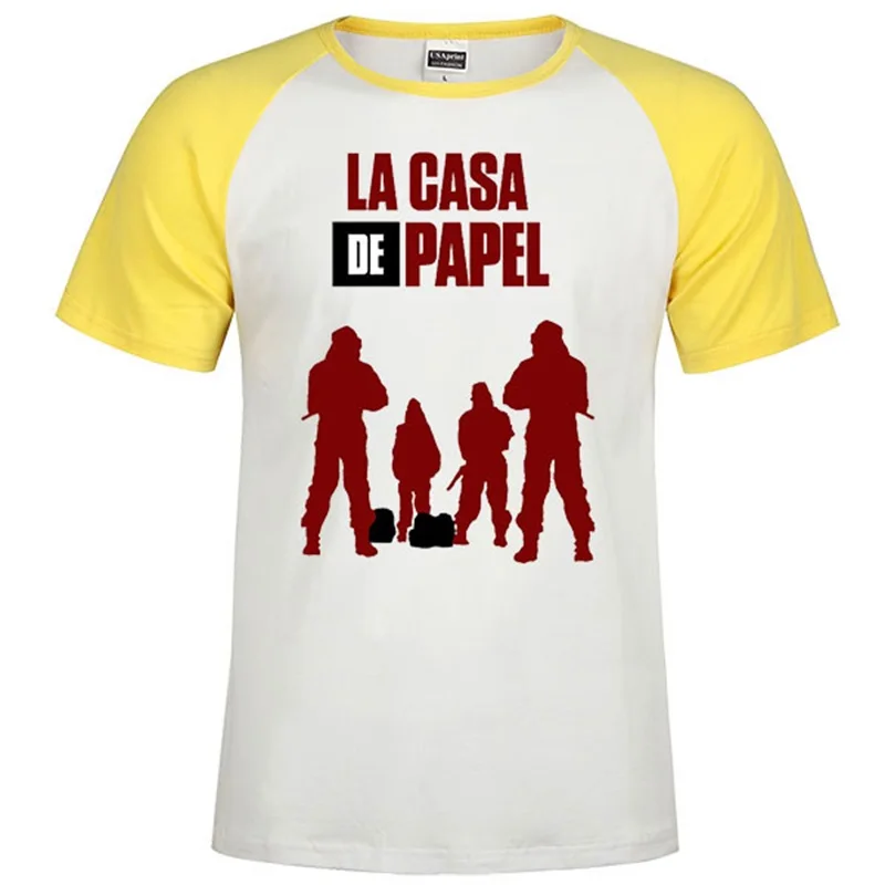 Одна деталь La Casa De Papel Мужская футболка Money Heist Tees сериал футболка женская короткий рукав House Of paper off white футболка - Цвет: Raglan yellow 17