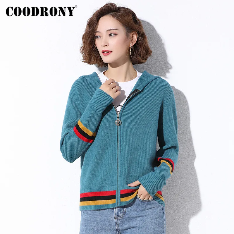 COODRONY Brand Casual Soft Knitted Warm Jumpers Female Striped Hooded 2020 Autumn Winter Streetwear Slim Sweaters Women W1081